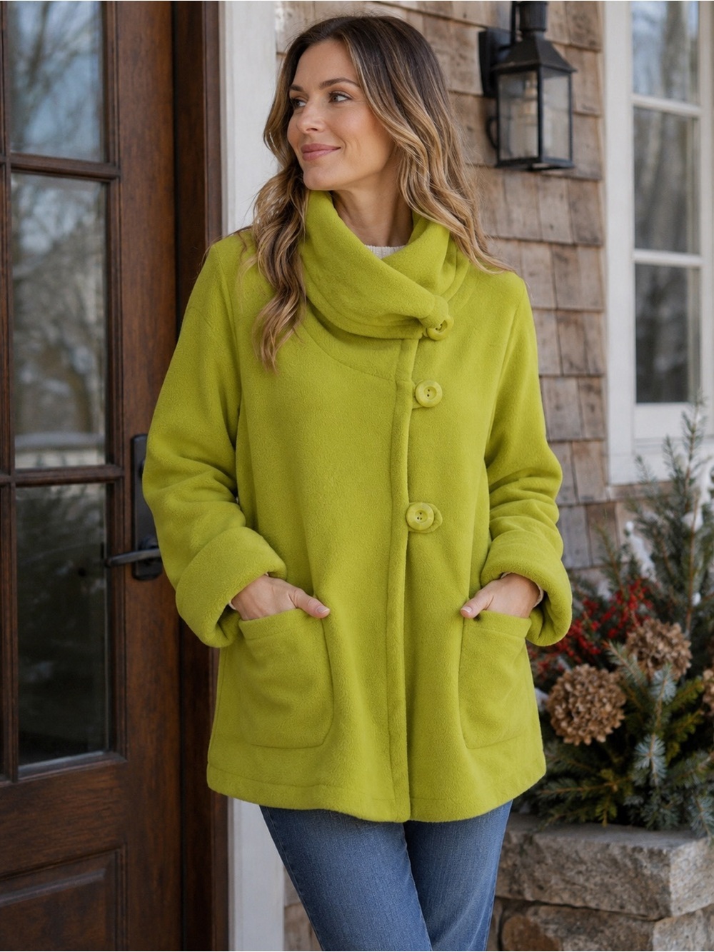 Cotton Country by Parkhurst chartreuse fleece oversized jacket